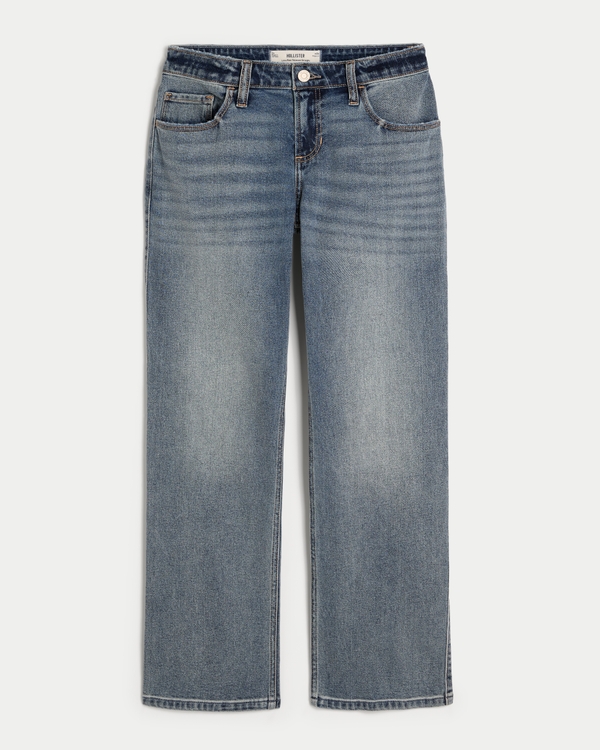 Low-Rise Medium Wash Relaxed Straight Jeans, Medium view 1