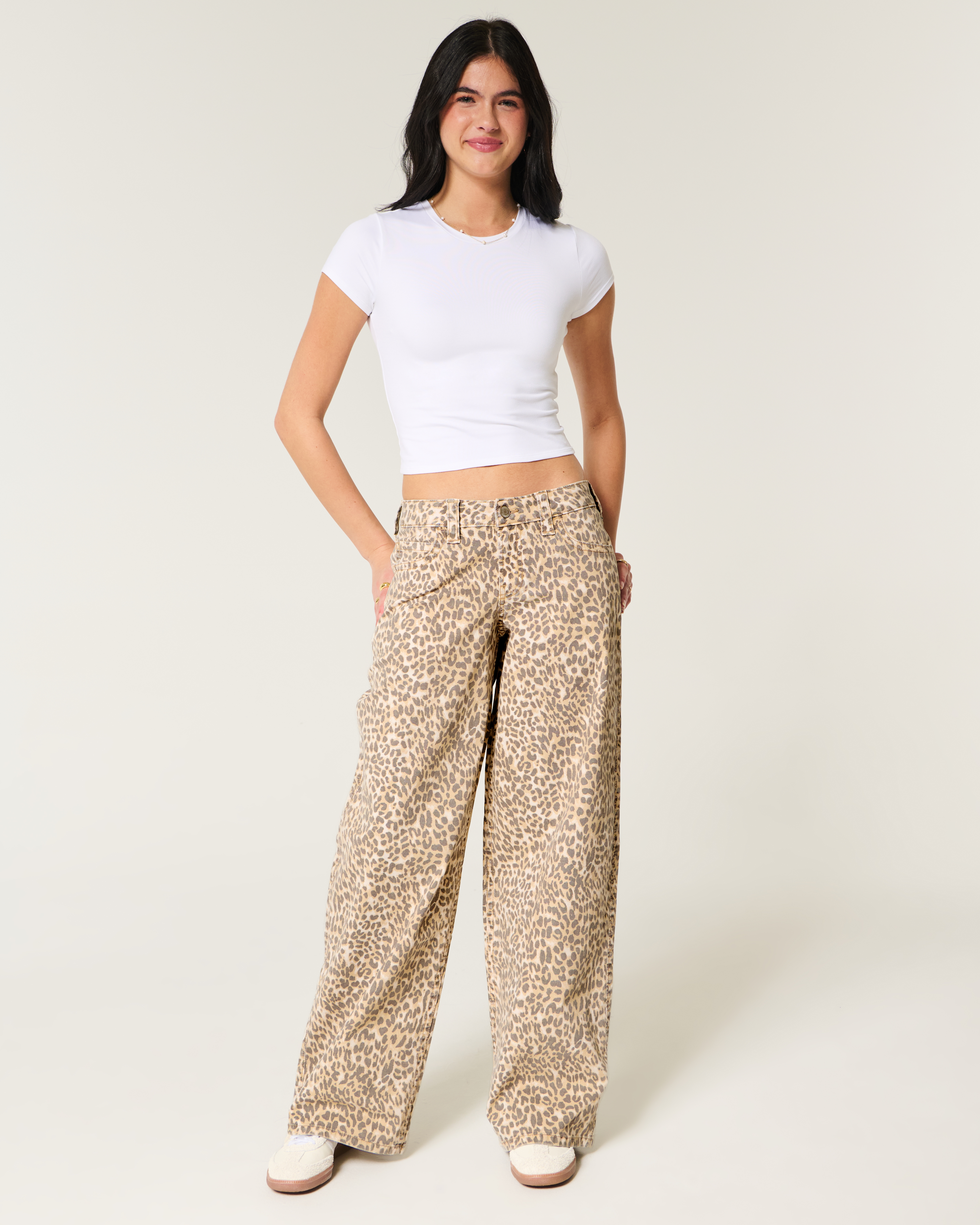 Low-Rise Leopard Print Super Baggy Jeans