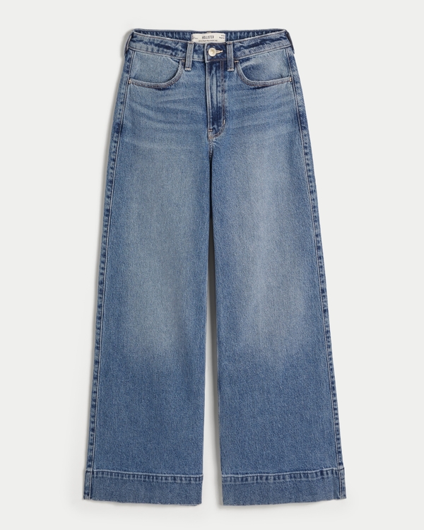 Jeans de pernera ancha y tiro muy alto con lavado medio, Medio view 1