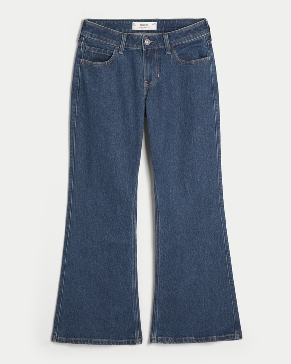 Low-Rise Dark Wash Baggy Flare Jeans, Dark view 1