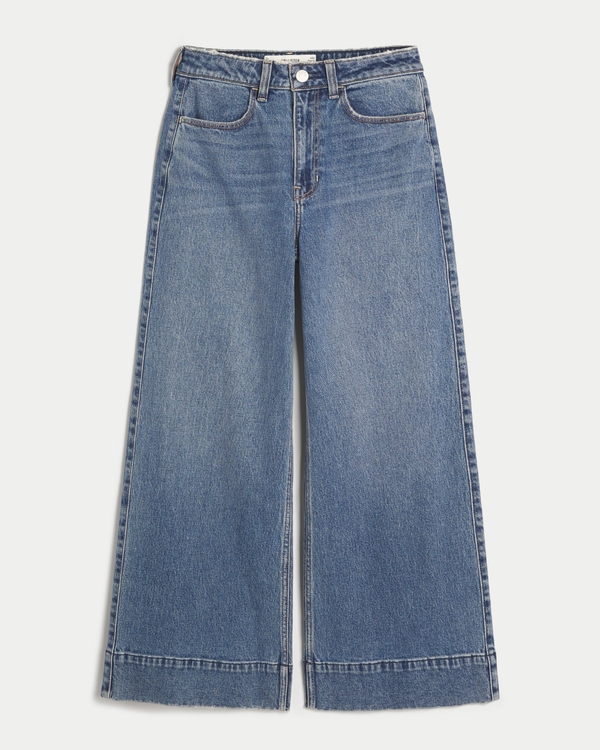 Ultra High Rise Jeans in dunkler Waschung mit weitem Bein, Dunkel view 1