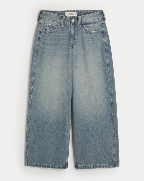 Jeans holgados bordados de tiro bajo con lavado oscuro, Medio view 1
