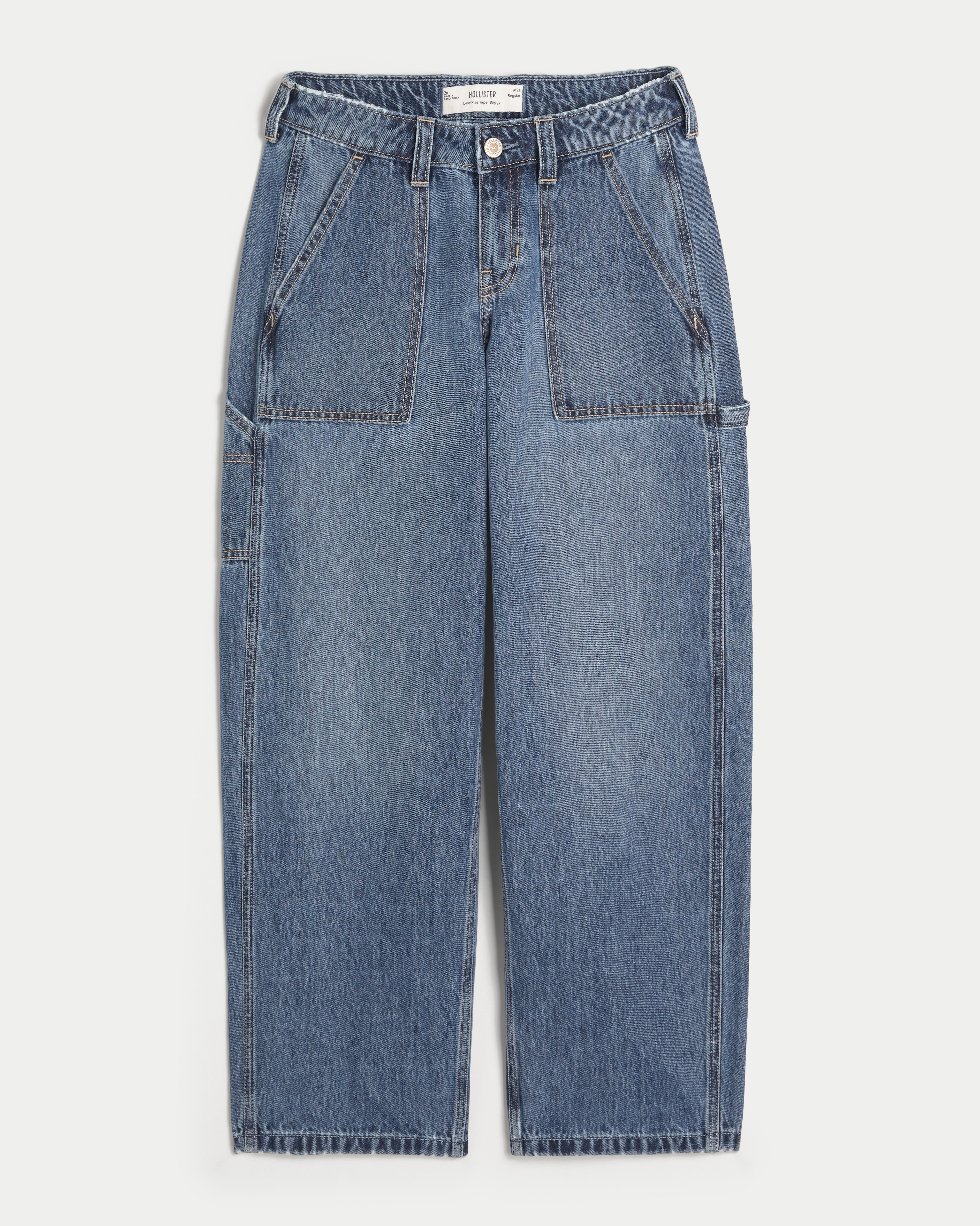 Low-Rise Medium Wash Tapered Baggy Carpenter Jeans