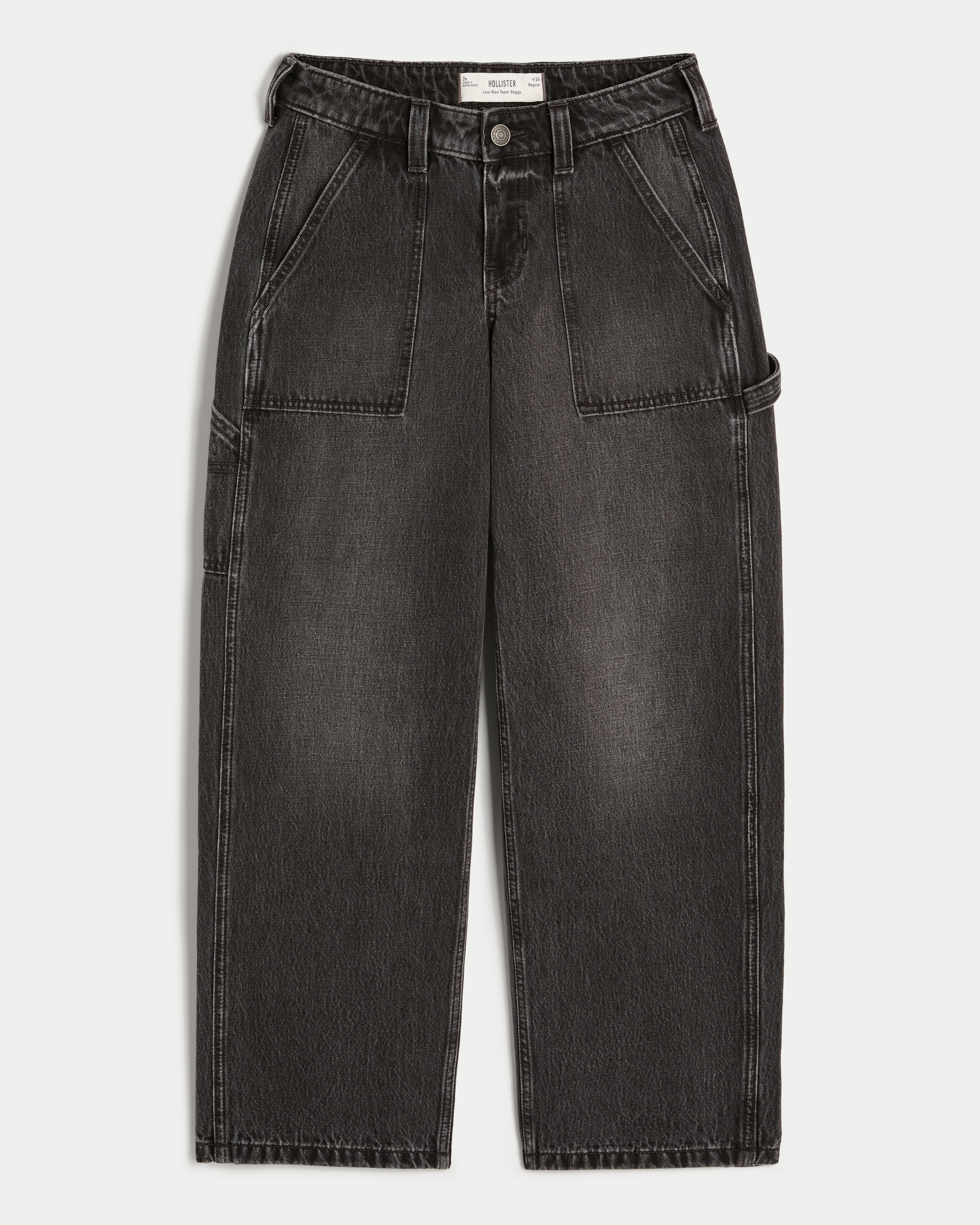 Low-Rise Washed Black Tapered Baggy Carpenter Jeans