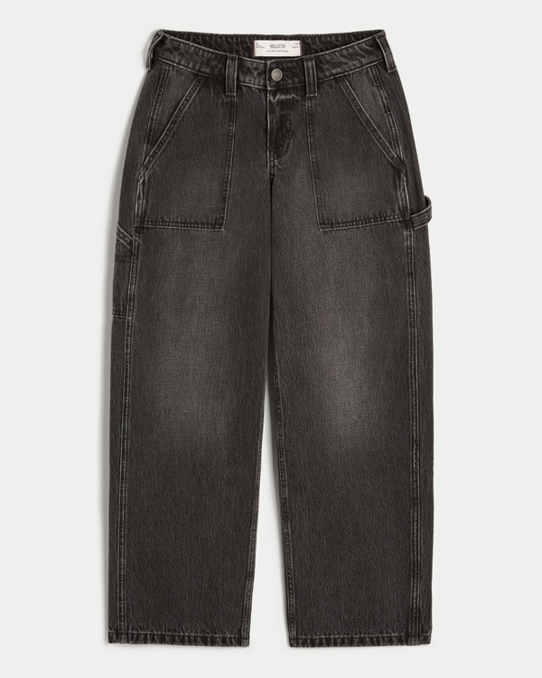 Low-Rise Washed Black Tapered Baggy Carpenter Jeans, Washed Black