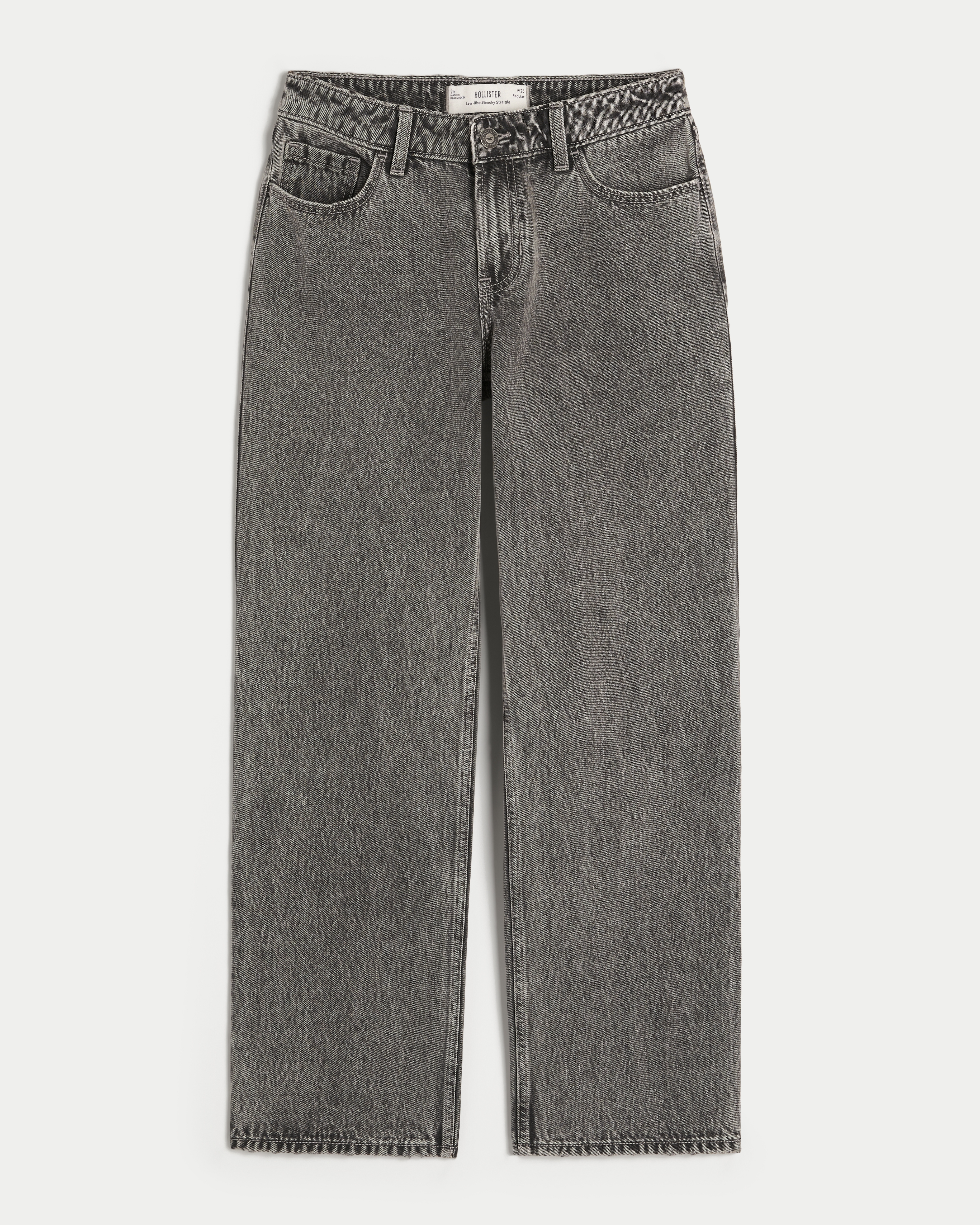 Low-Rise Washed Grey Slouchy Straight Jeans