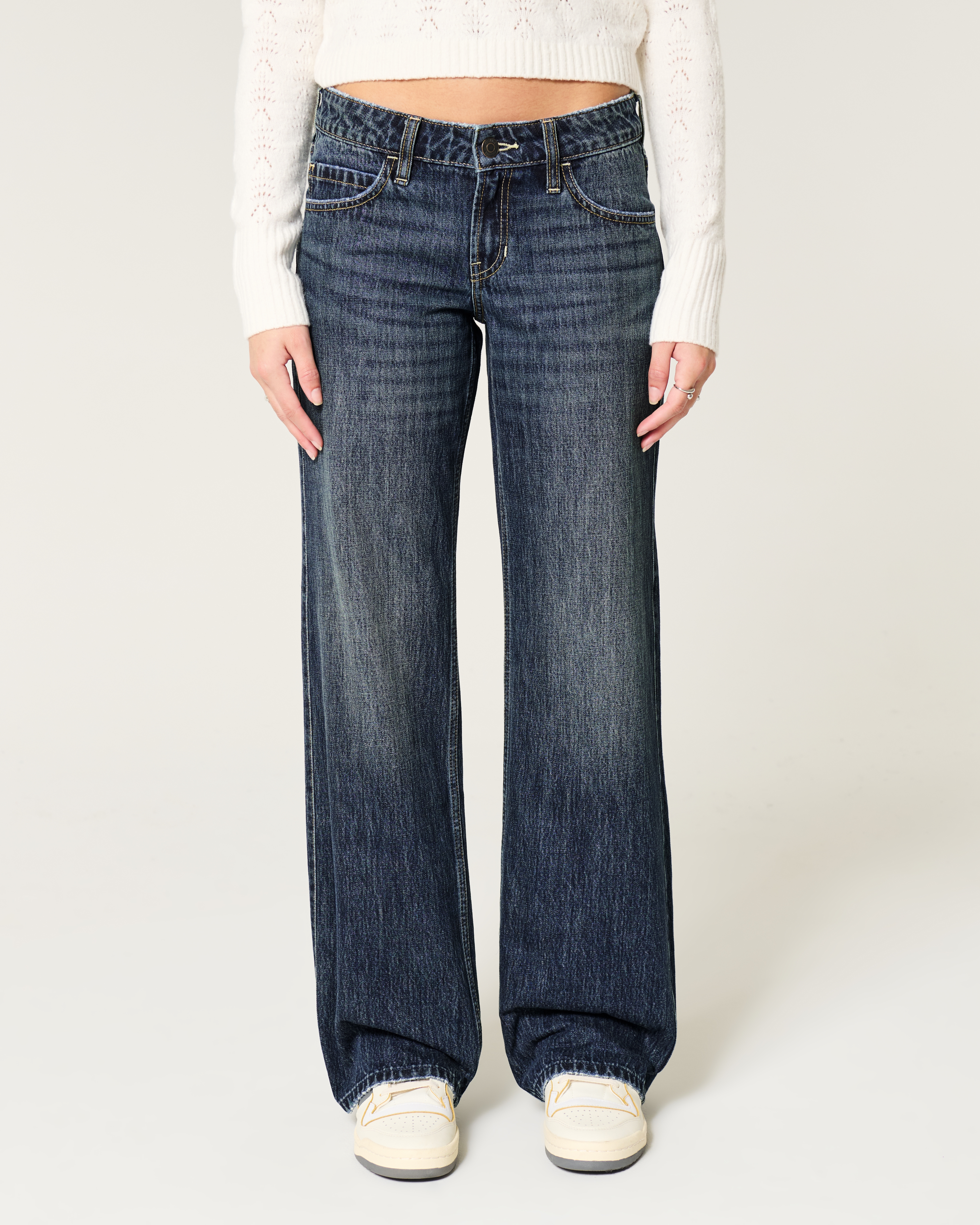 Low-Rise Dark Wash Baggy Jeans