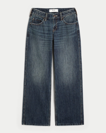 Side Stripe Washed Low Rise Baggy Jeans