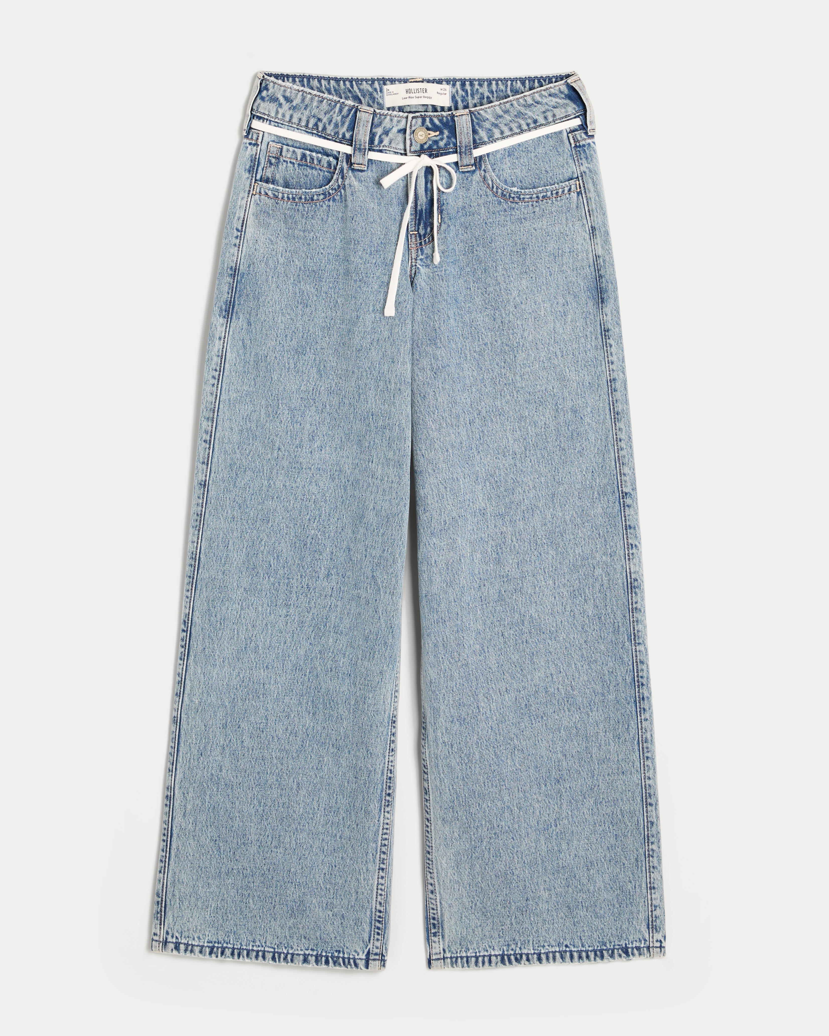 Low-Rise Light Wash Shoelace Super Baggy Jeans