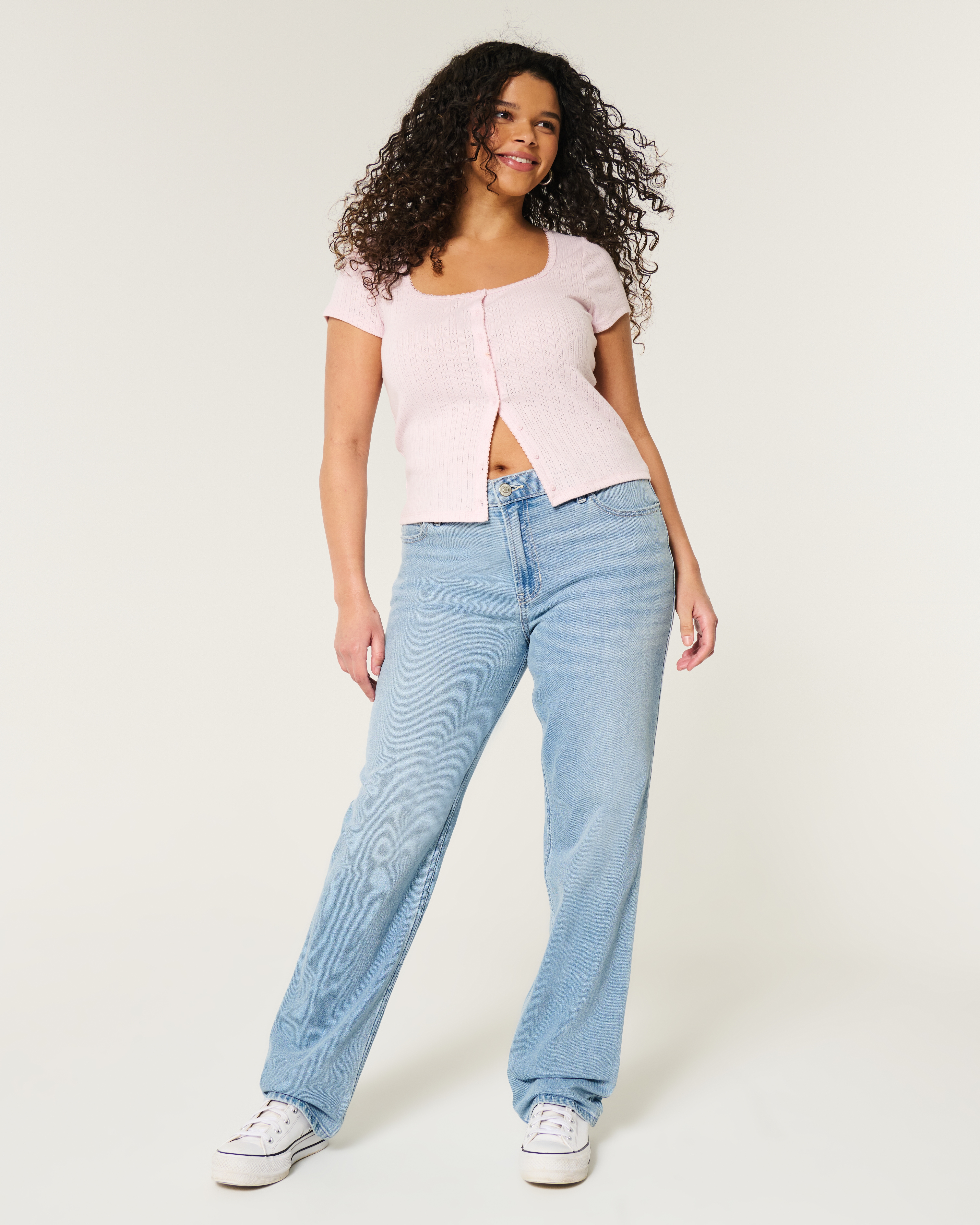 High-Rise Light Wash Straight Jeans