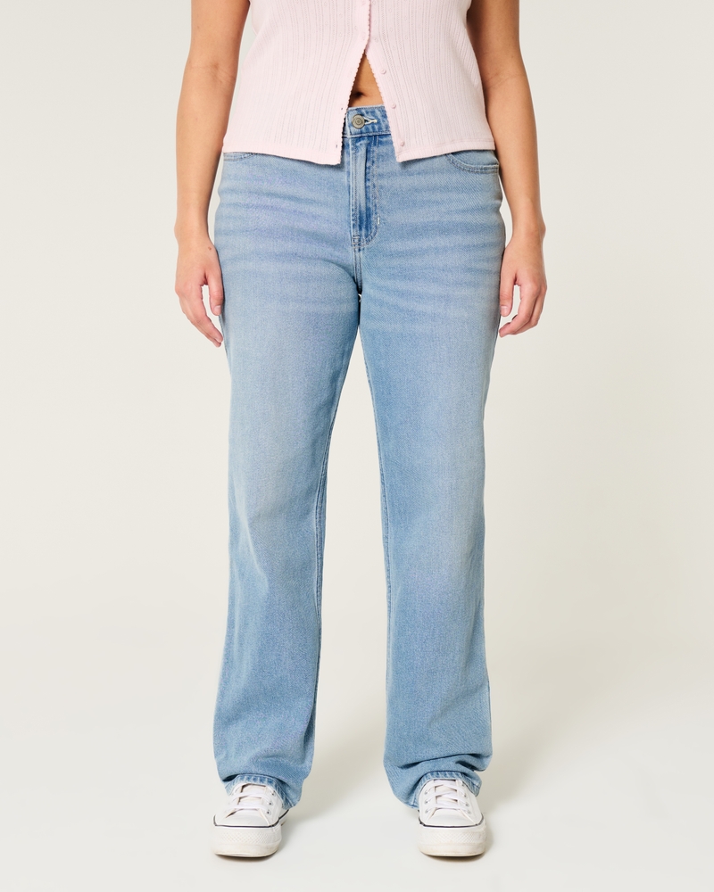 High-Rise Light Wash Straight Jeans