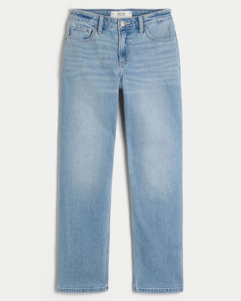High-Rise Light Wash Straight Jeans