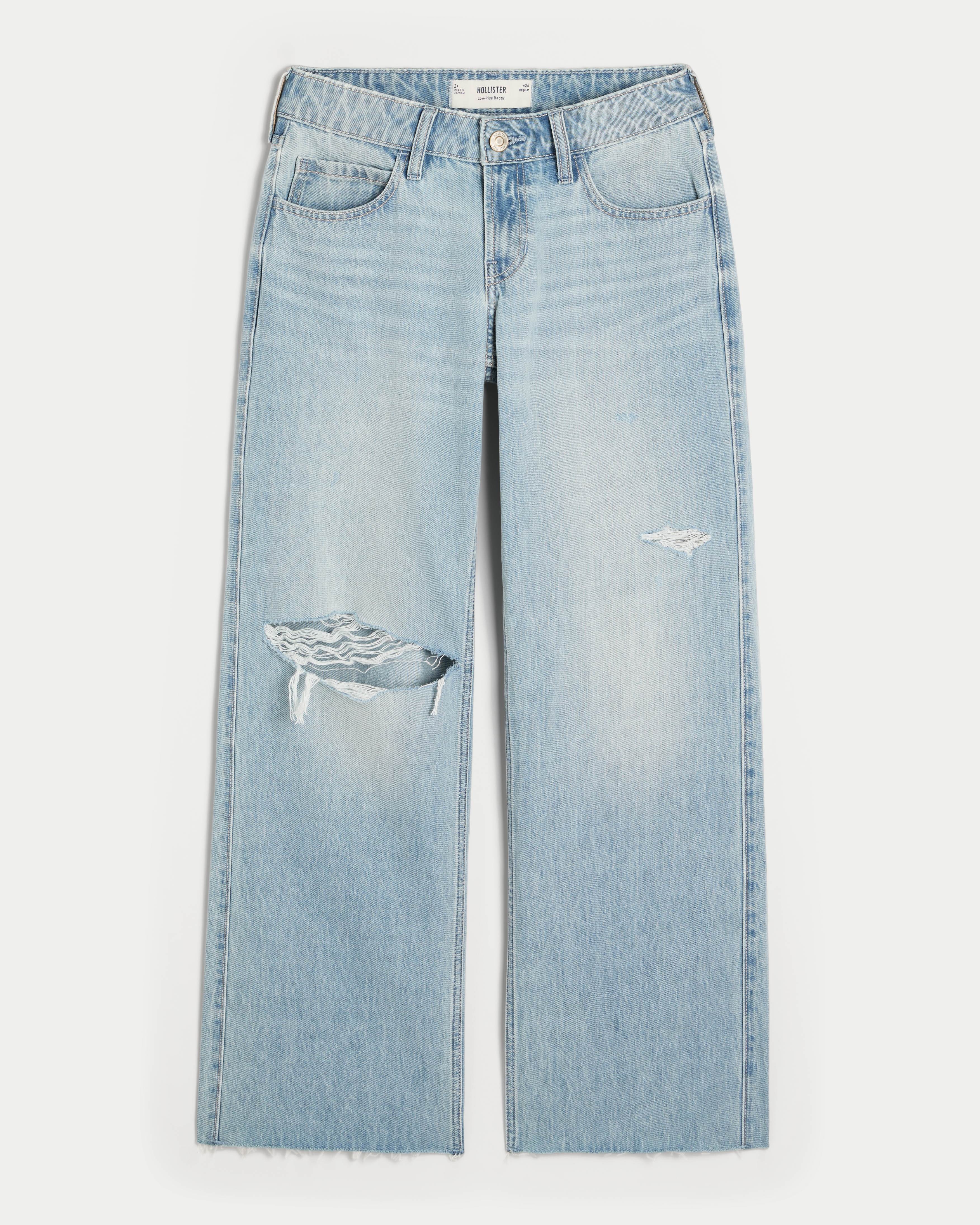 Low-Rise Ripped Light Wash Baggy Jeans