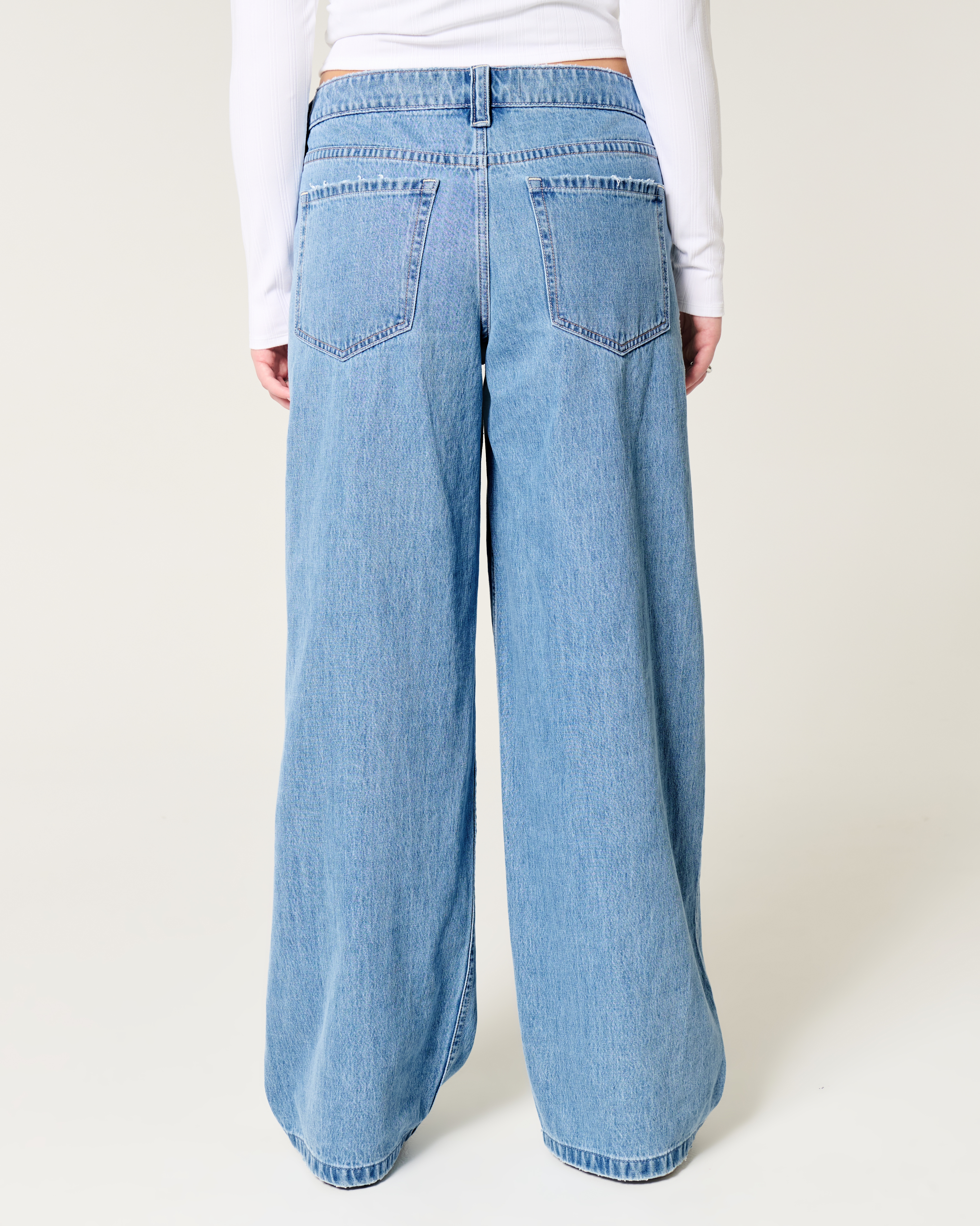 Women's Low-Rise Floral Embroidered Medium Wash Super Baggy