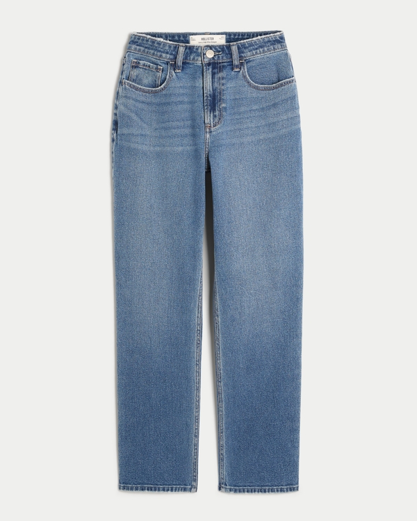Curvy High Rise Straight Jeans in mittlerer Waschung, Mittel view 1