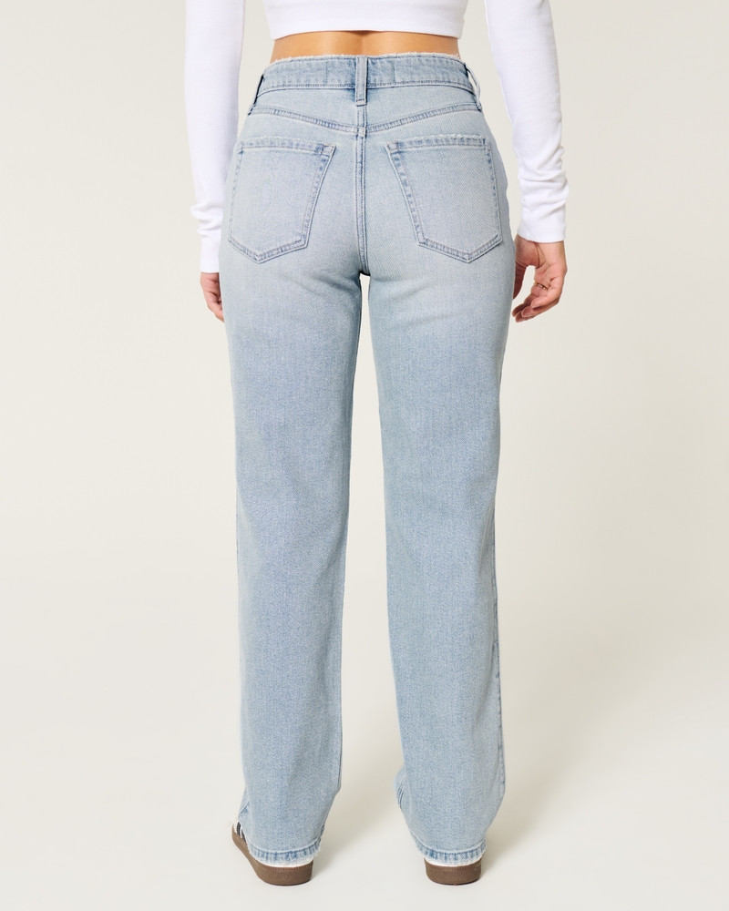 High-Rise Distressed Light Wash Straight Jeans