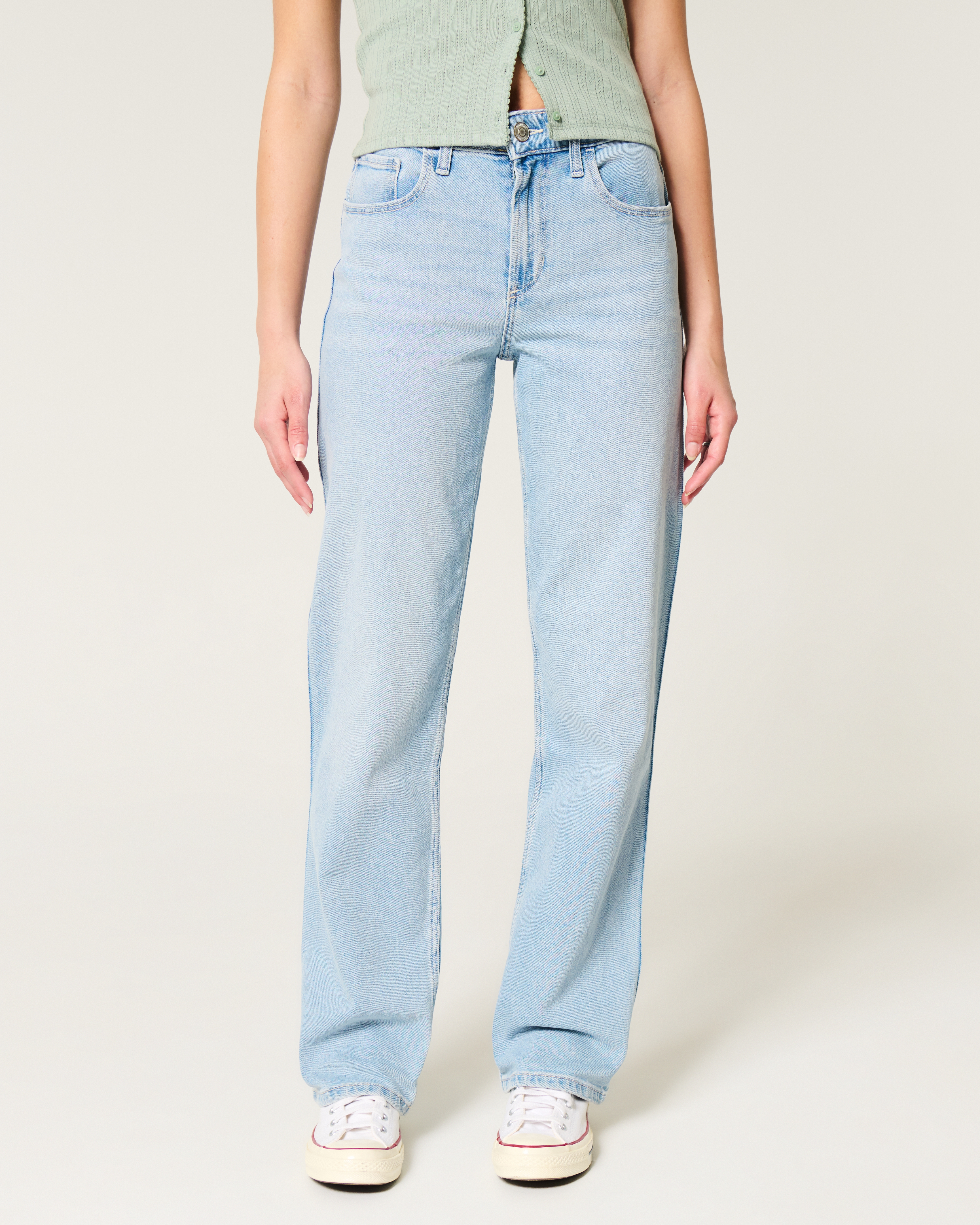 High-Rise Light Wash Dad Jeans