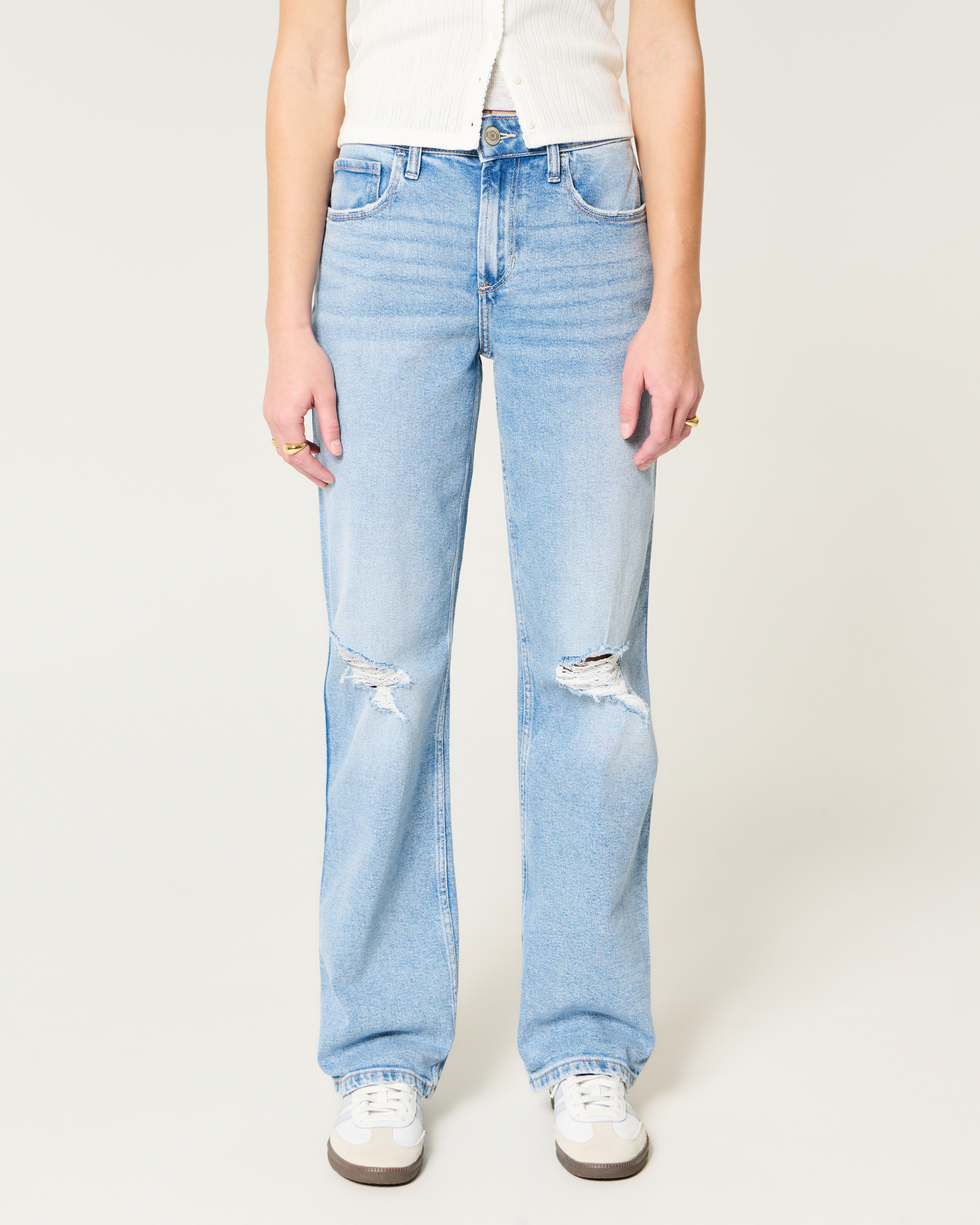 High-Rise Ripped Medium Wash Dad Jeans