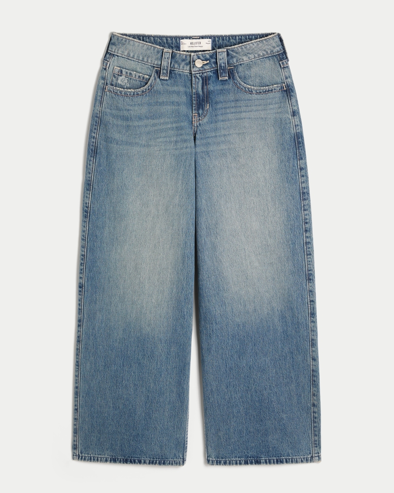 Low-Rise Medium Wash Floral Print Super Baggy Jeans