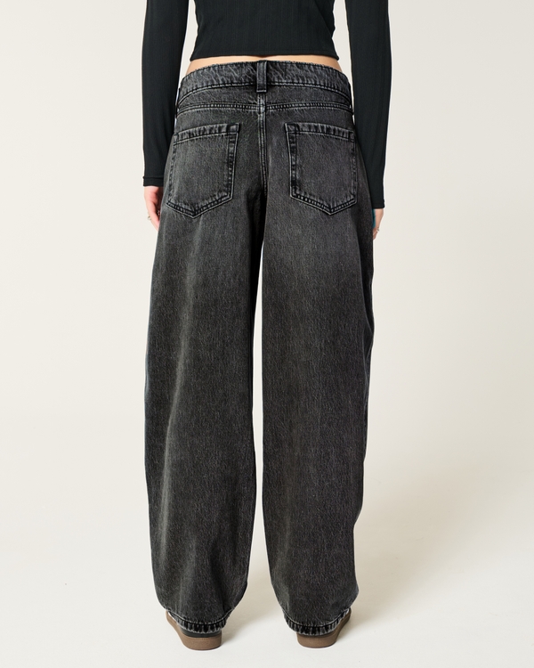 Low-Rise Washed Black Tapered Baggy Jeans
