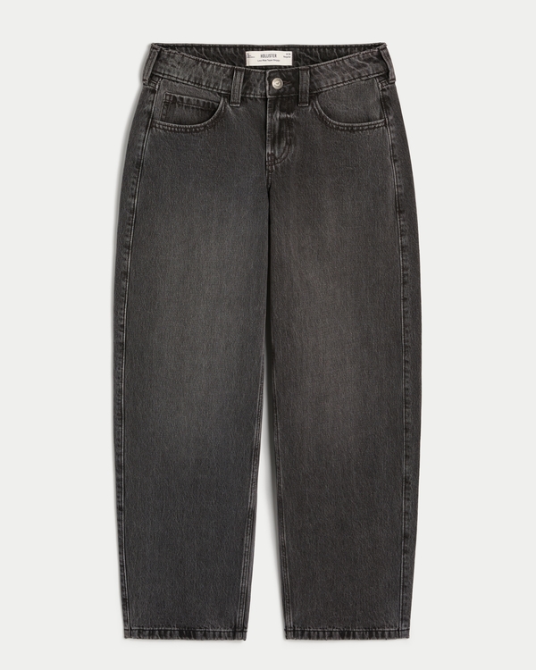 Low-Rise Washed Black Tapered Baggy Jeans