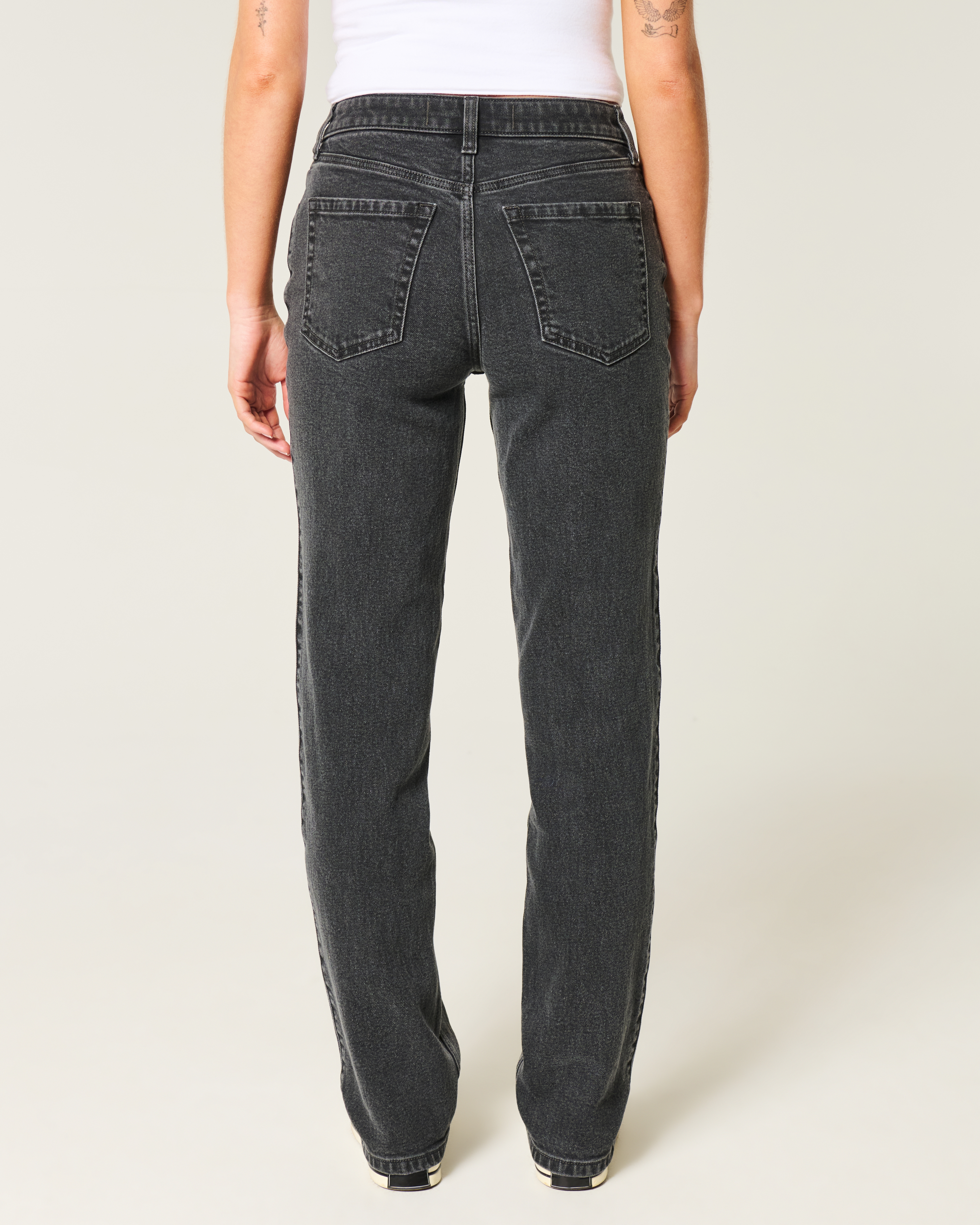 High-Rise Washed Black Straight Jeans