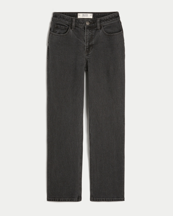 High-Rise Washed Black Straight Jeans, Washed Black view 1