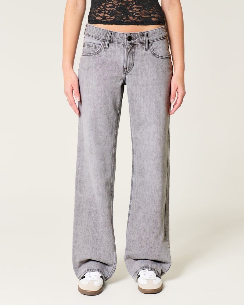 Women's Low-Rise Grey Baggy Jeans Women's Bottoms