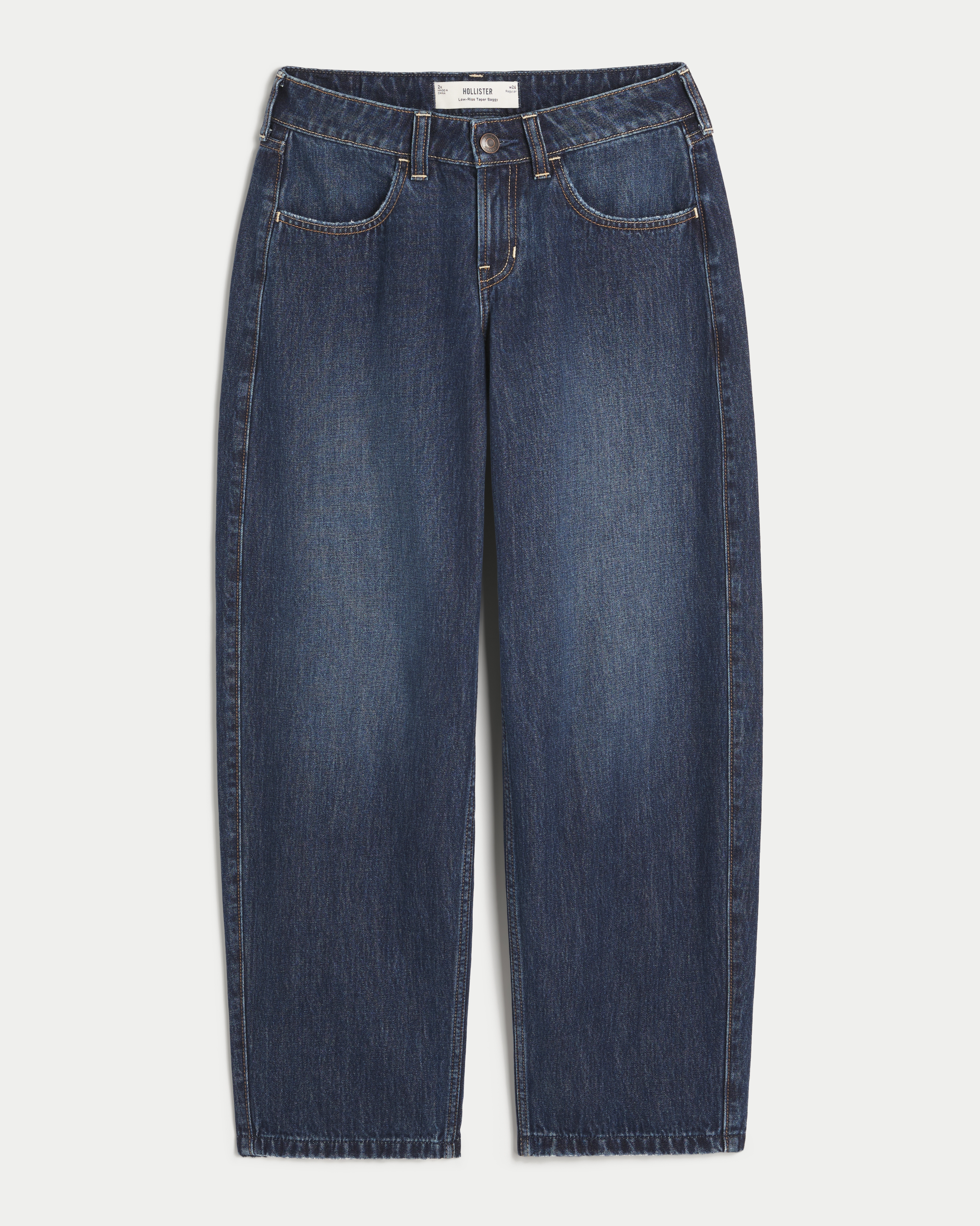 Low-Rise Dark Wash Tapered Baggy Jeans