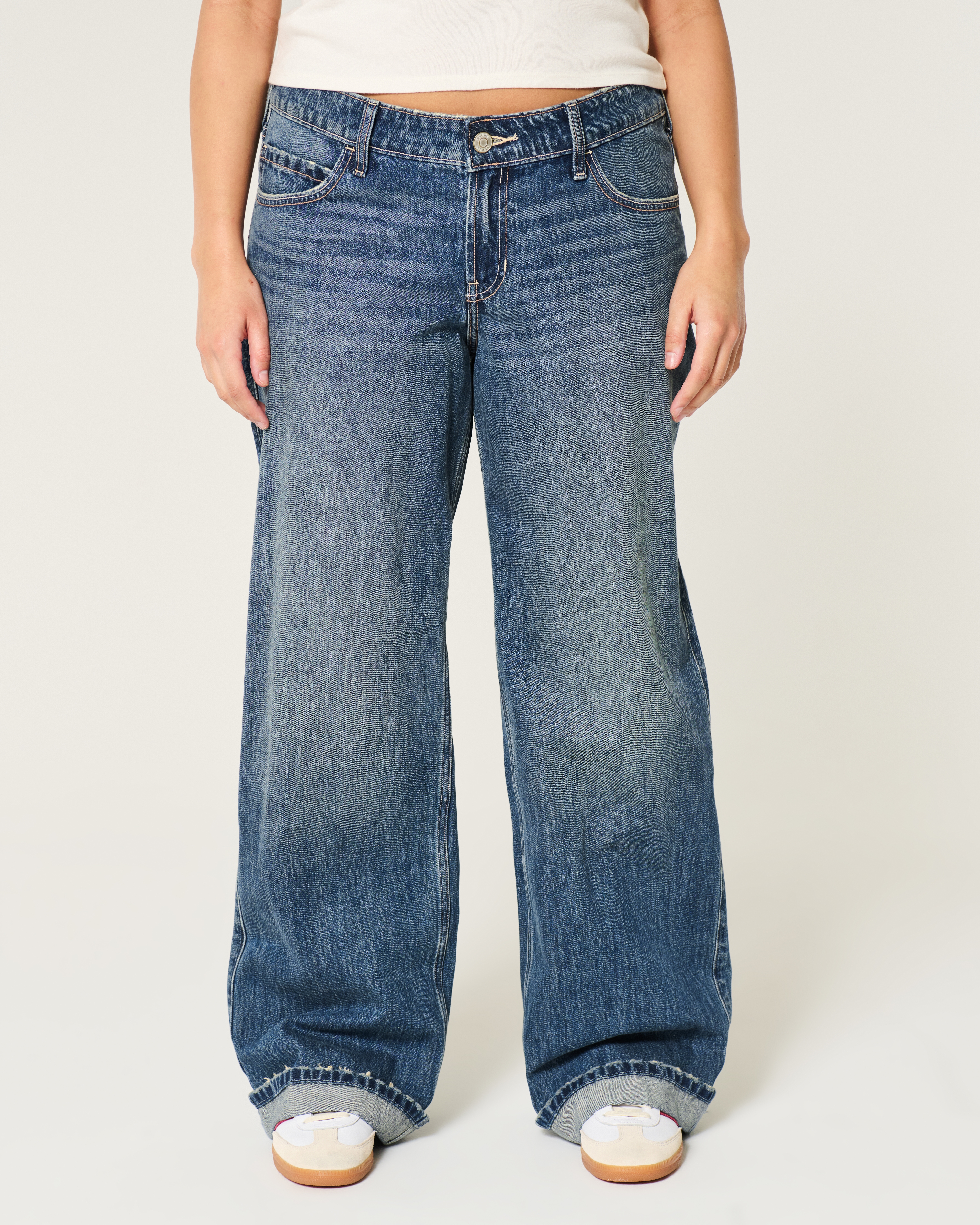 Low-Rise Dark Wash Baggy Jeans