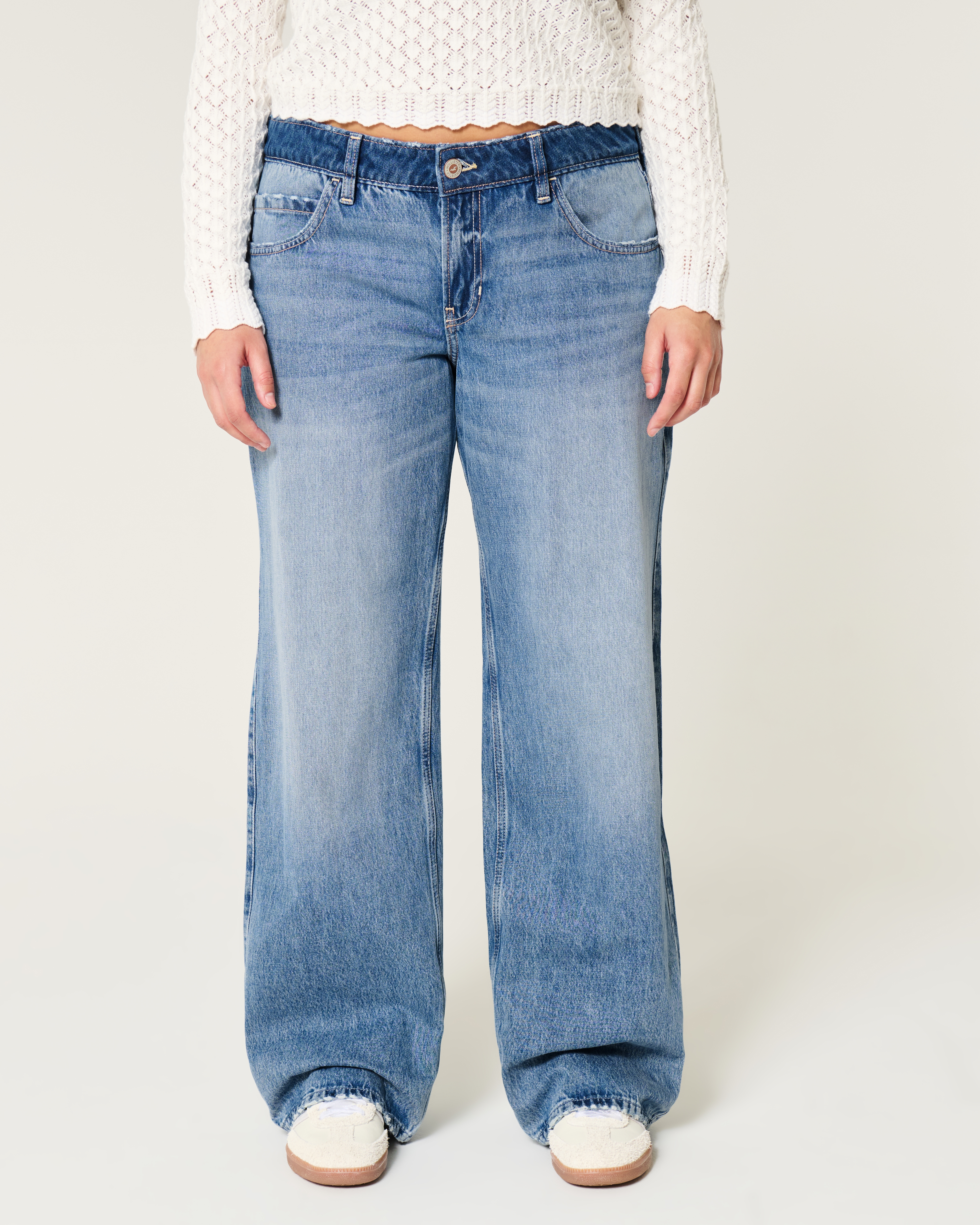 Low-Rise Medium Wash Baggy Jeans