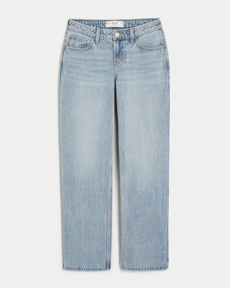 Low-Rise Medium Wash Eyelet Bow Loose Jeans