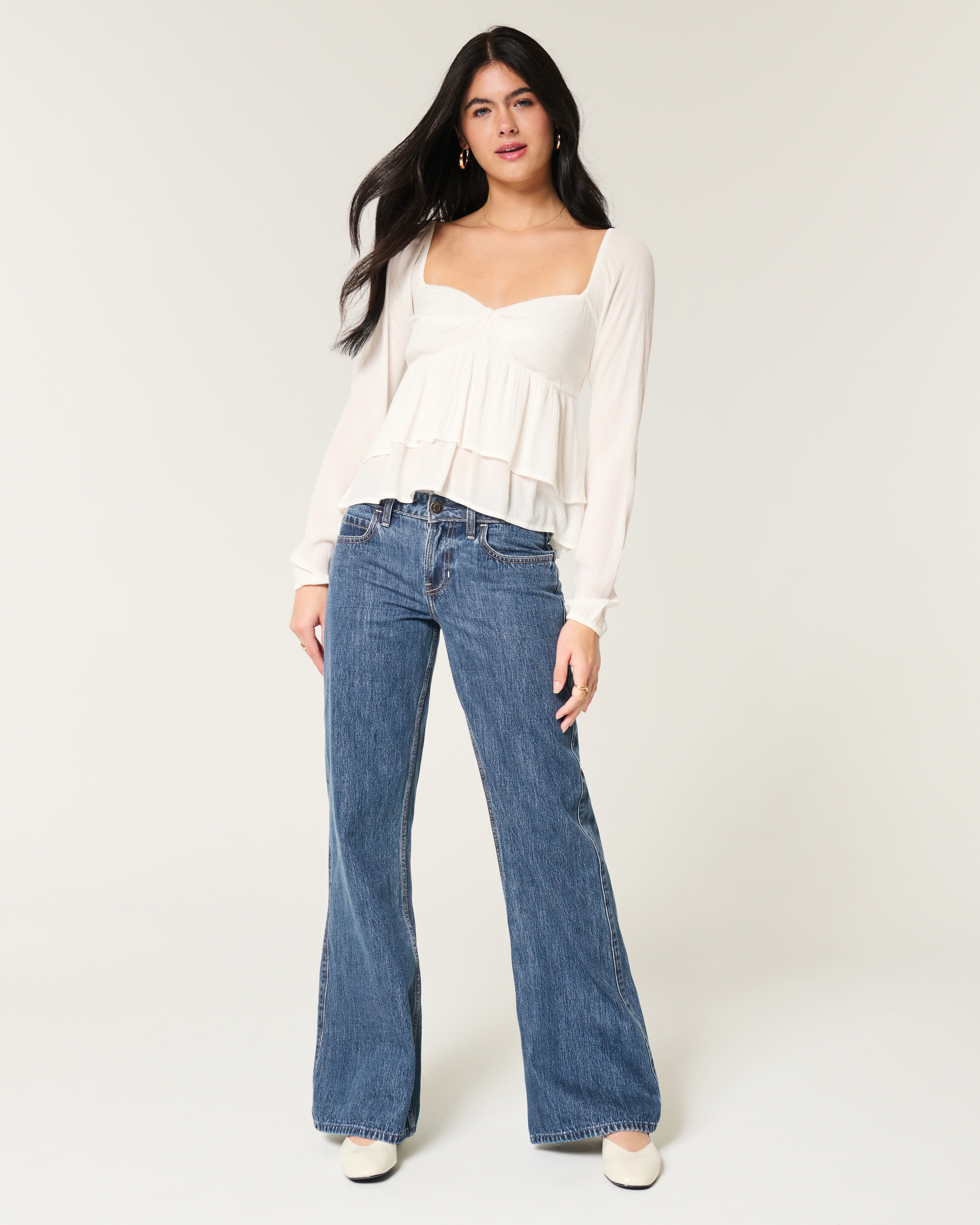 Low-Rise Dark Wash Baggy Flare Jean