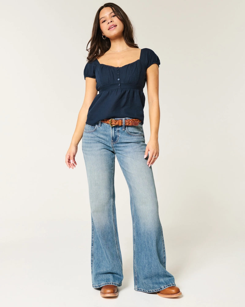 Low-Rise Medium Wash Baggy Flare Jeans