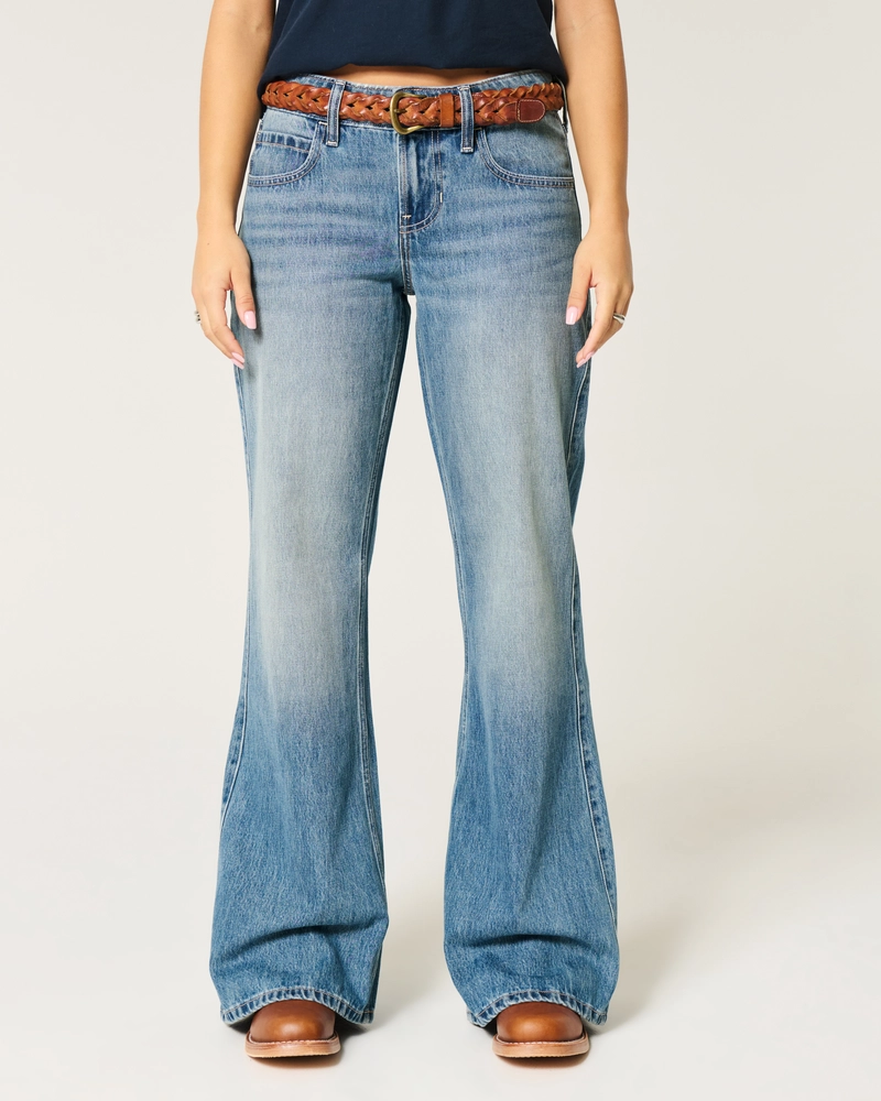Low-Rise Medium Wash Baggy Flare Jeans