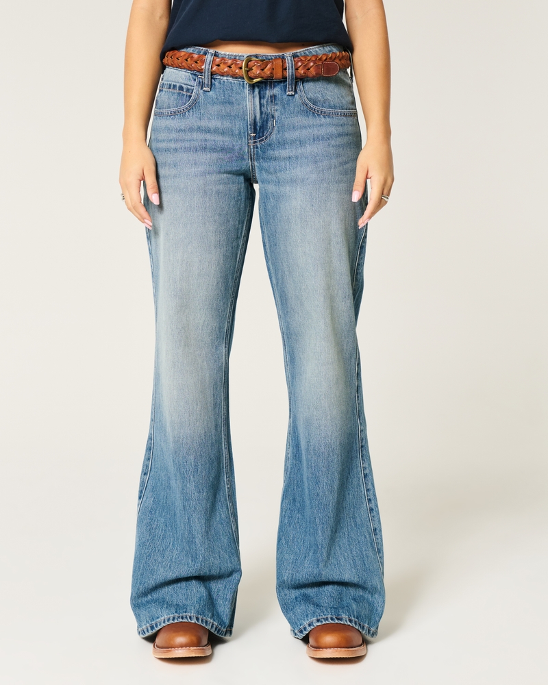 Low-Rise Medium Wash Baggy Flare Jeans