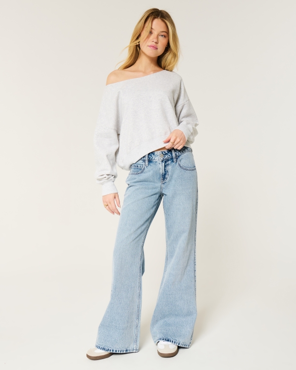 Low-Rise Light Wash Baggy Flare Jeans, Light view 1