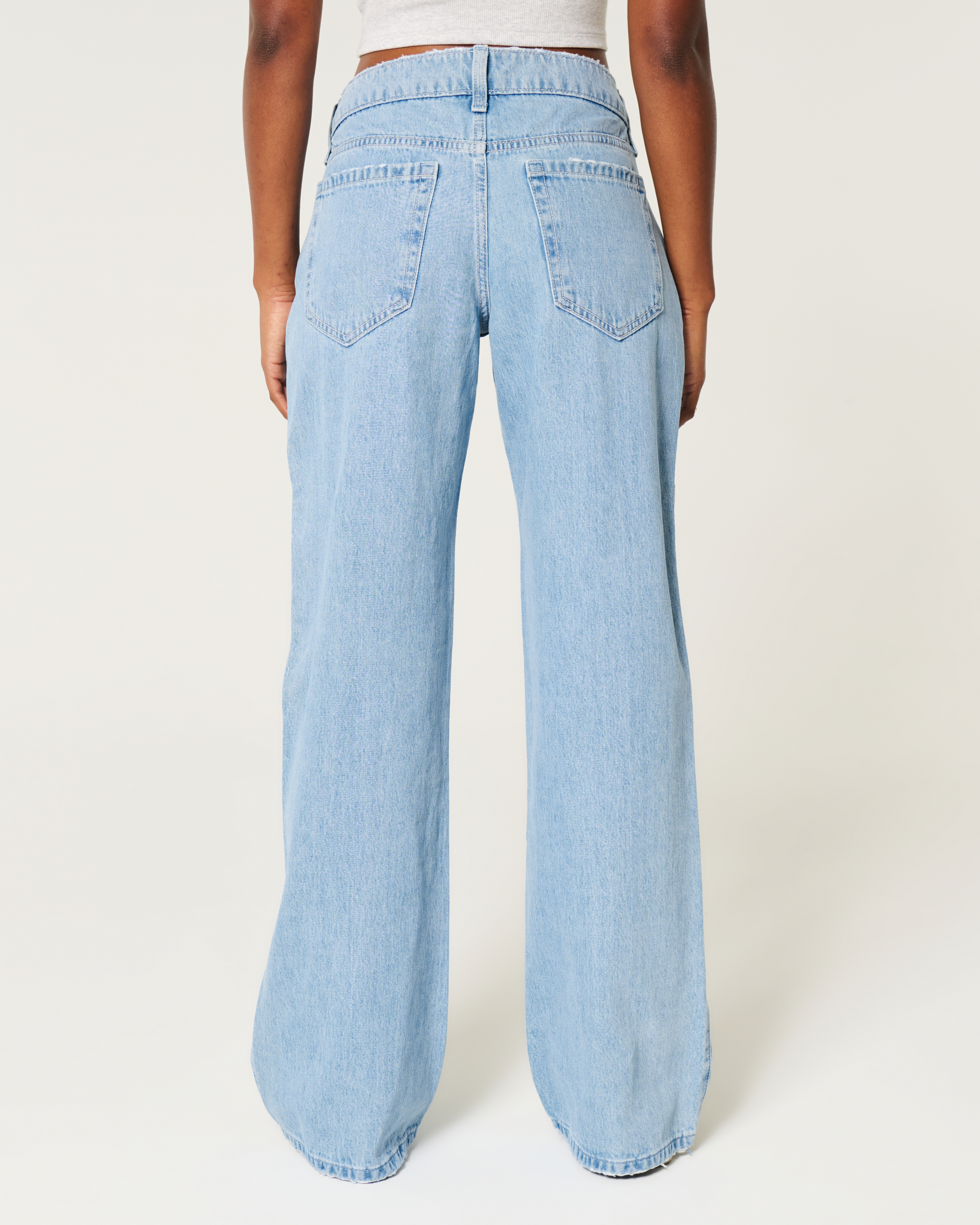 Low-Rise Light Wash Foldover Waist Baggy Jeans