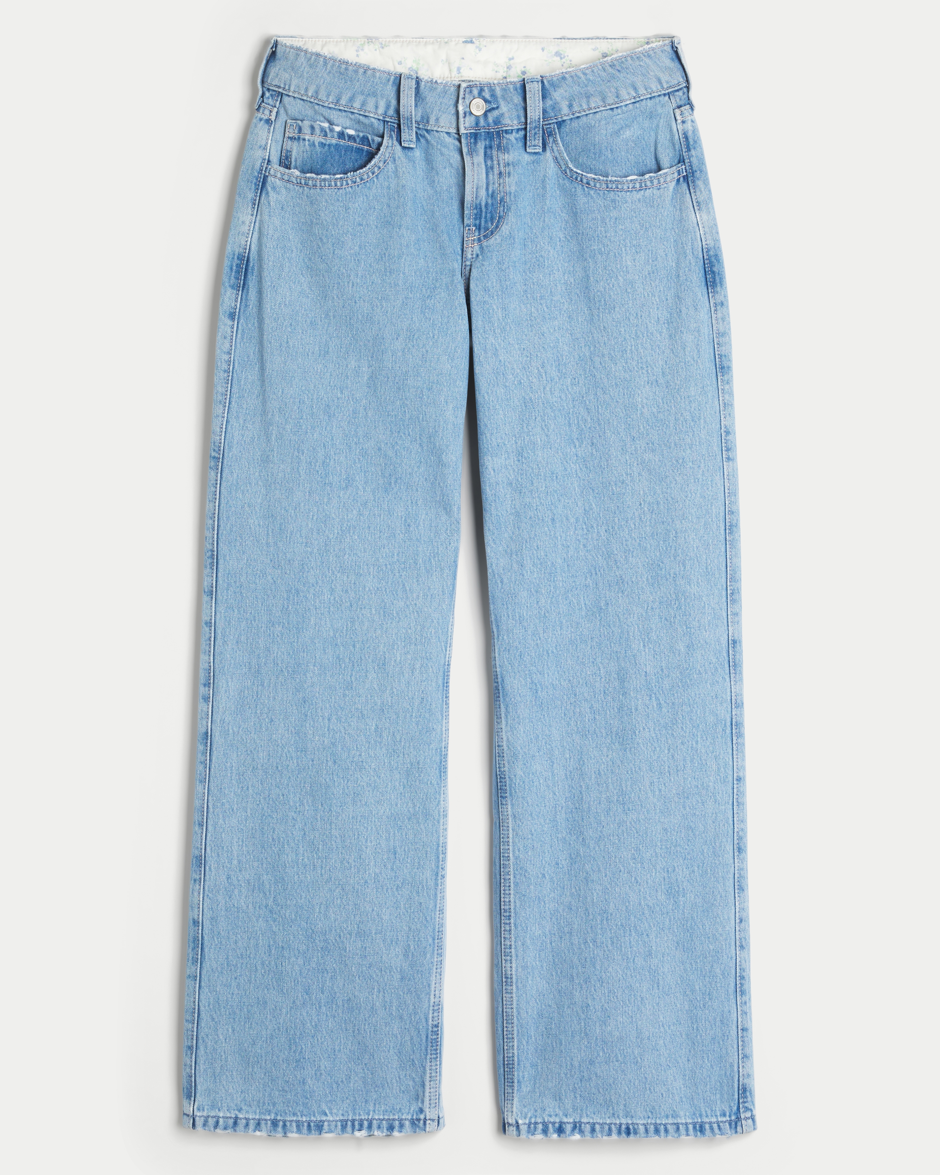 Low-Rise Light Wash Foldover Waist Baggy Jeans