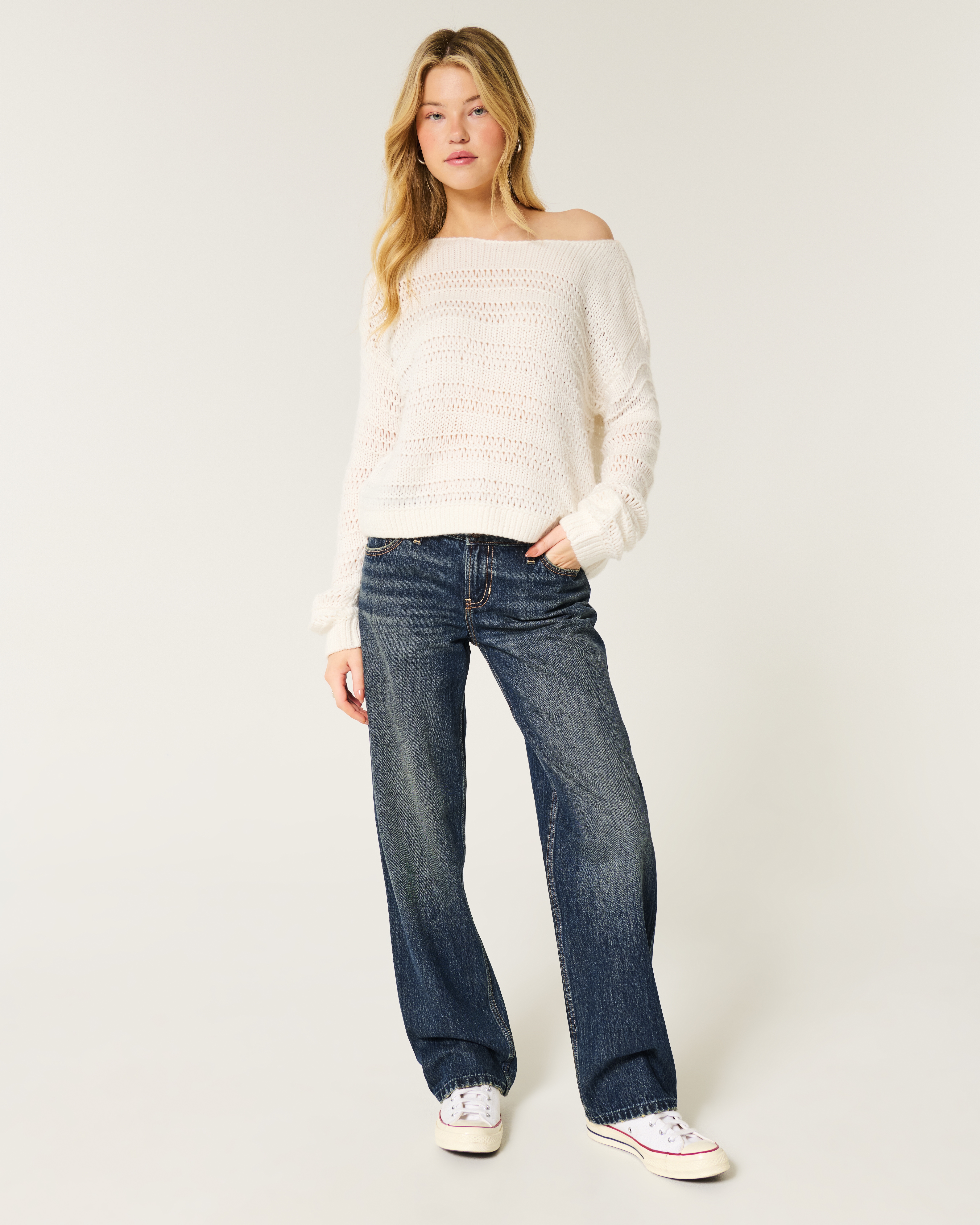Low-Rise Dark Wash Loose Jeans
