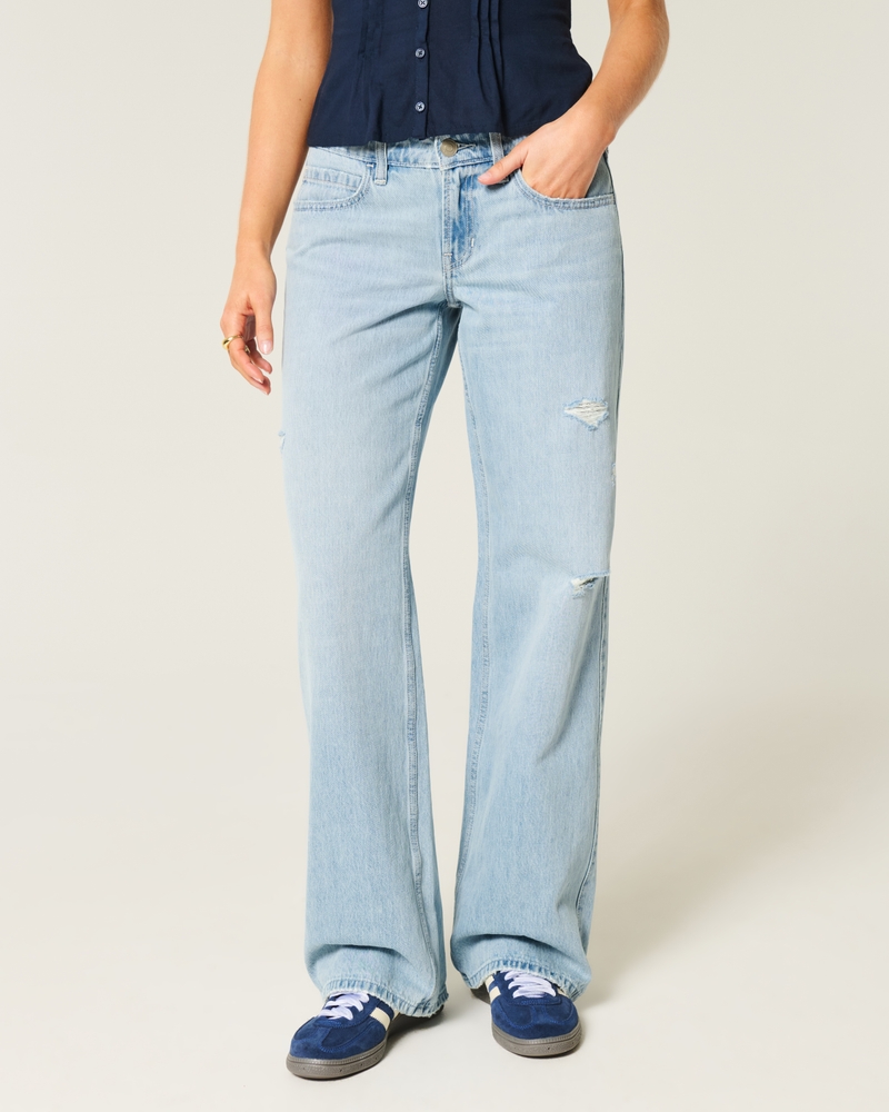 Low-Rise Distressed Light Wash Baggy Jeans