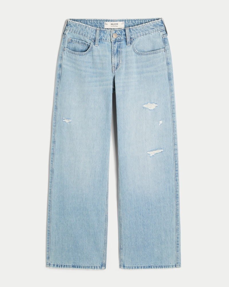 Low-Rise Distressed Light Wash Baggy Jeans