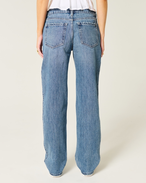 Low-Rise Ripped Medium Wash Loose Jeans