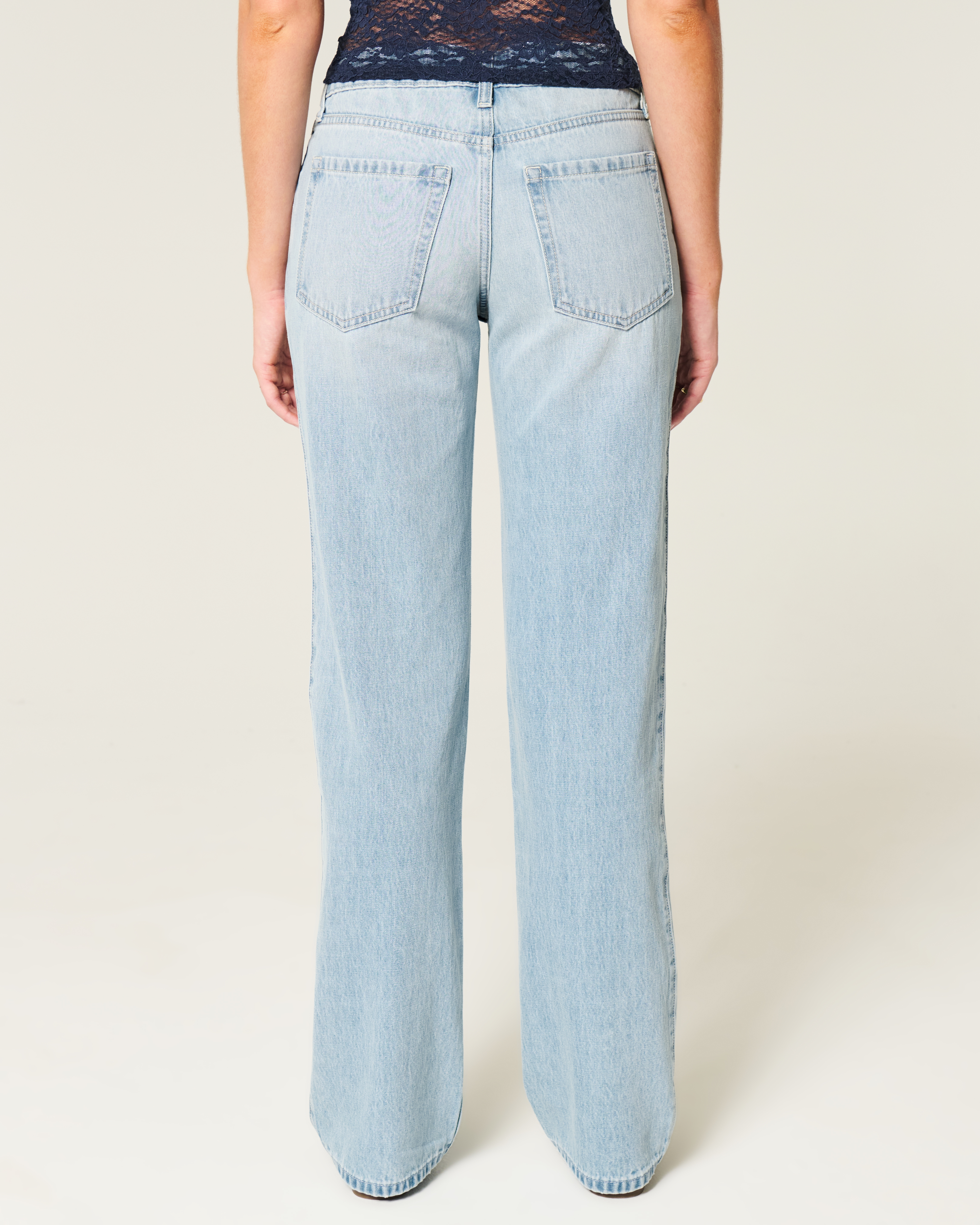 Low-Rise Light Wash Ripped Loose Jeans