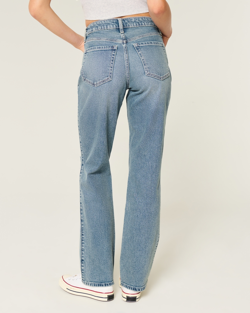 Ripped Medium Wash High-Rise Straight Jeans