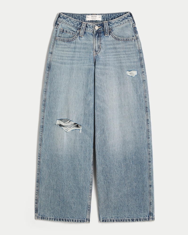 Curvy Low-Rise Ripped Medium Wash Super Baggy Jeans