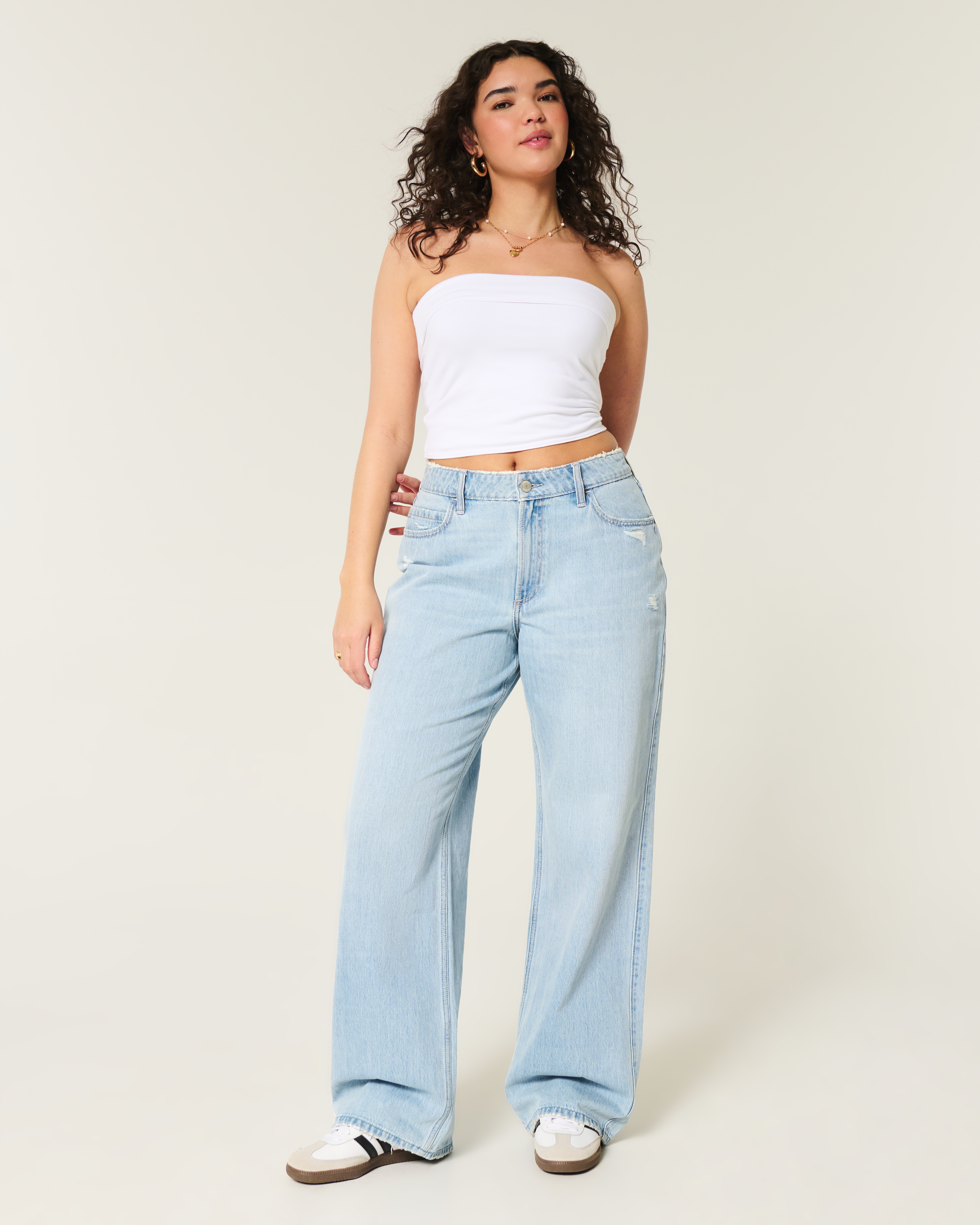 Curvy High-Rise Distressed Baggy Jeans