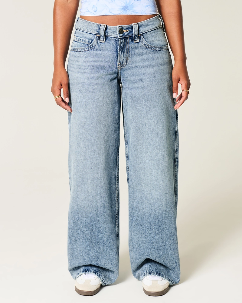 Curvy Low-Rise Medium Wash Foldover Waist Super Baggy Jeans