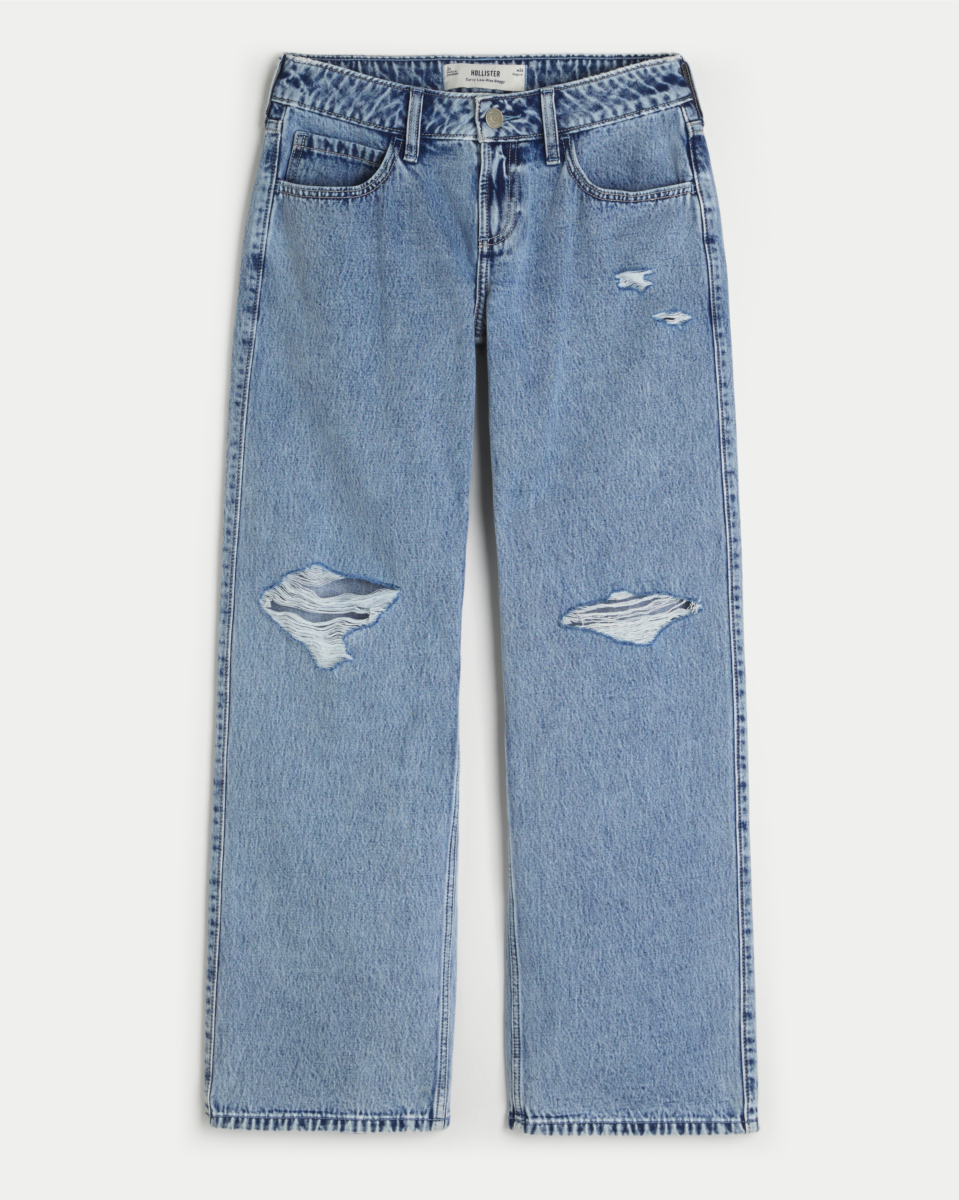 Curvy Low-Rise Ripped Medium Wash Baggy Jeans