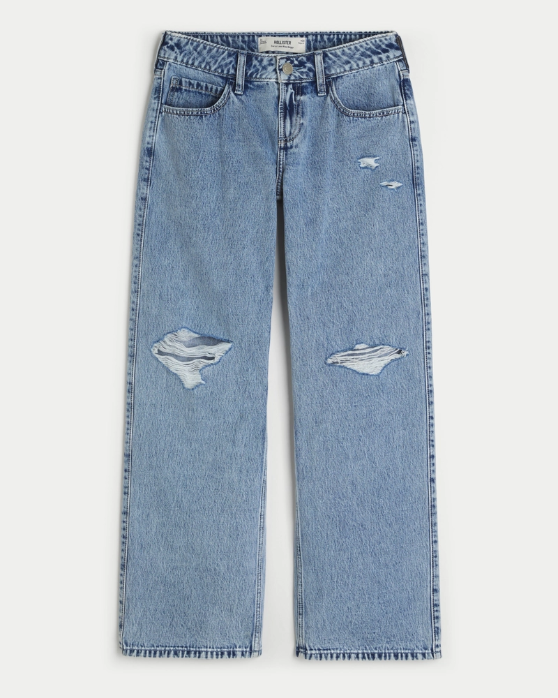 Curvy Low-Rise Ripped Medium Wash Baggy Jeans